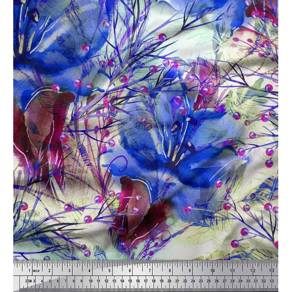 Soimoi Cotton Cambric Fabric Berries & Lily Flower Print Fabric by Yard 42 Inch Wide
