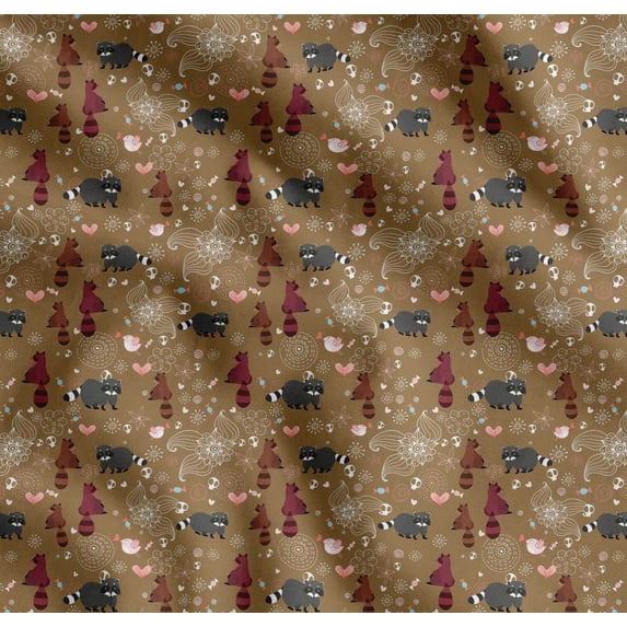 Soimoi Cotton Cambric Fabric Bird,Floral & Racoon Cartoon Print Fabric by The Yard 56 Inch Wide