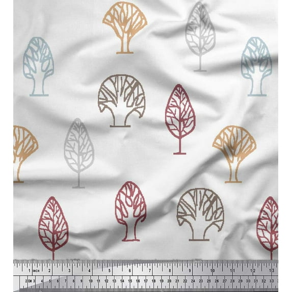 Soimoi Cotton Cambric Fabric Block Tree Print Sewing Fabric Yard 56 Inch Wide