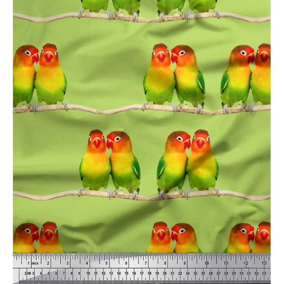 Soimoi Cotton Cambric Fabric Branch & Colorful Parrot Bird Printed Craft Fabric by The Yard 42 Inch Wide