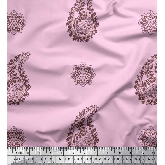 Soimoi Cotton Cambric Fabric Brown Paisley Fabric Prints by Yard 42 Inch Wide
