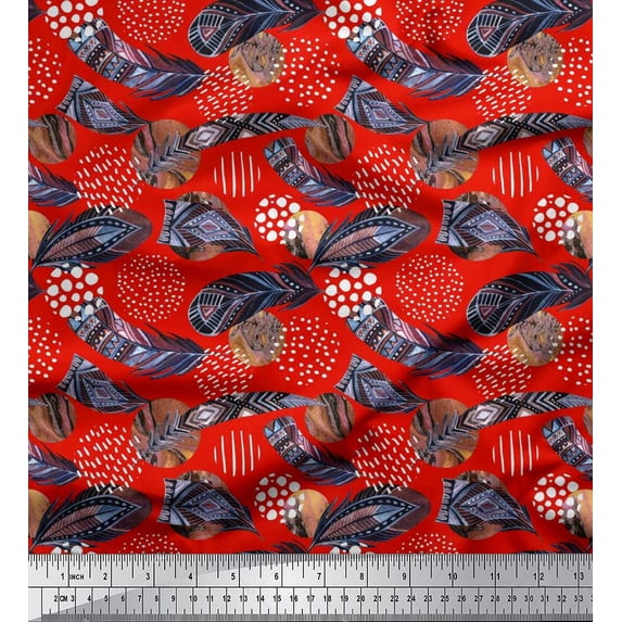 Soimoi Cotton Cambric Fabric Brush Stroke & Feather African Fabric Prints by Yard 56 Inch Wide