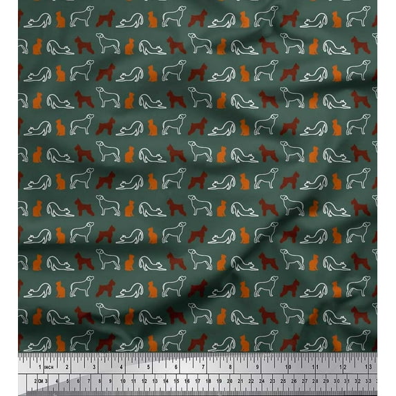 Soimoi Cotton Cambric Fabric Cat & Poodle Dog Print Fabric by Yard 42 Inch Wide
