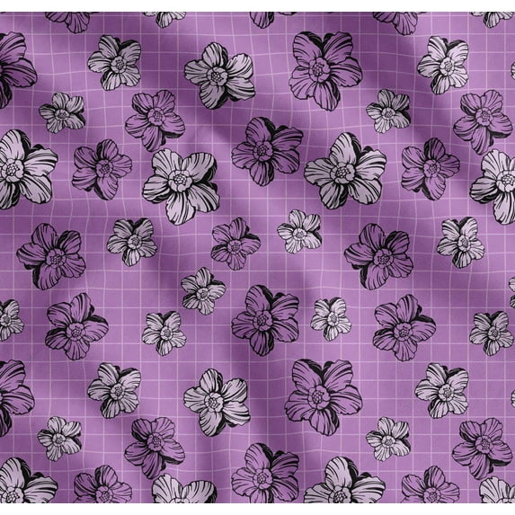 Soimoi Cotton Cambric Fabric Check & Floral Artistic Print Sewing Fabric Yard 42 Inch Wide