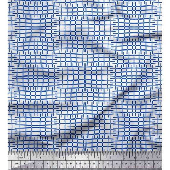 Soimoi Cotton Cambric Fabric Check & Geometric Fabric Prints by Yard 56 Inch Wide