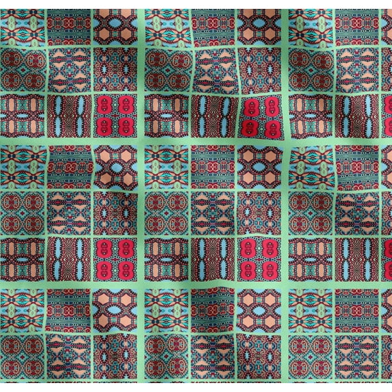 Soimoi Cotton Cambric Fabric Check & Moroccan Patchwork Print Fabric by Yard 56 Inch Wide