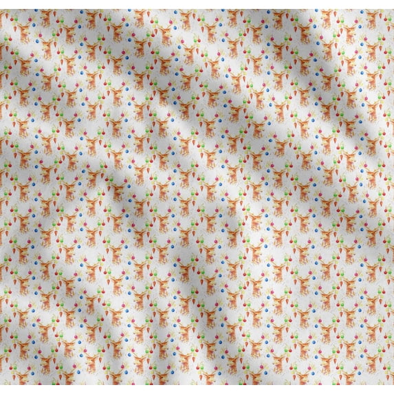 Soimoi Cotton Cambric Fabric Christmas Baubles & Reindeer Face Animal Fabric Prints By Yard 56 Inch Wide