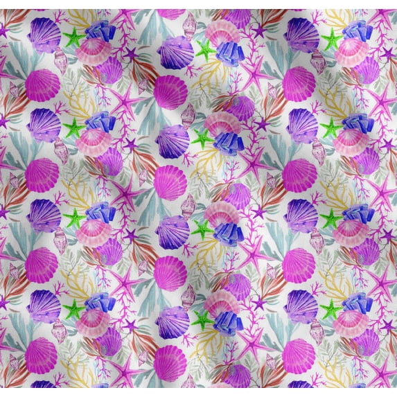 Soimoi Cotton Cambric Fabric Coral,Starfish & Sea Shell Ocean Print Fabric by Yard 42 Inch Wide