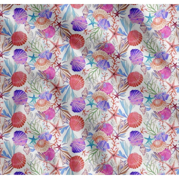 Soimoi Cotton Cambric Fabric Coral,Starfish & Sea Shell Ocean Printed Craft Fabric by The Yard 56 Inch Wide