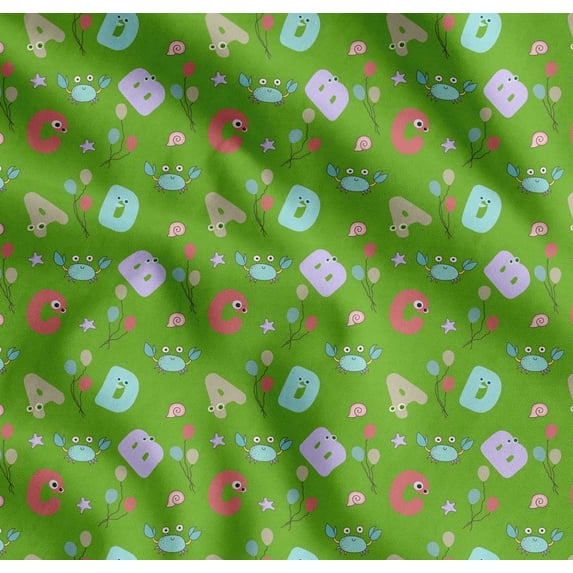 Soimoi Cotton Cambric Fabric Crab,Balloons & Alphabets Kids Decor Fabric Printed Yard 56 Inch Wide