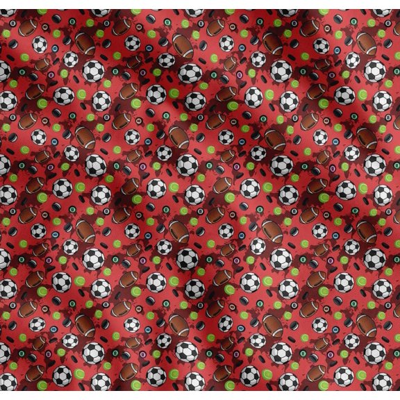 Soimoi Cotton Cambric Fabric Cricket Ball,Rugby & Football Sports Printed Craft Fabric by The Yard 56 Inch Wide
