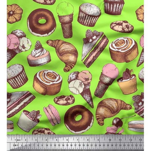 Soimoi Cotton Cambric Fabric Cupcake,Donut & Cookies Food Fabric Prints by Yard 42 Inch Wide