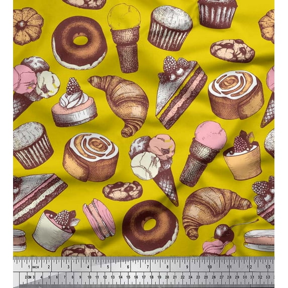 Soimoi Cotton Cambric Fabric Cupcake,Donut & Cookies Food Print Fabric by The Yard 56 Inch Wide
