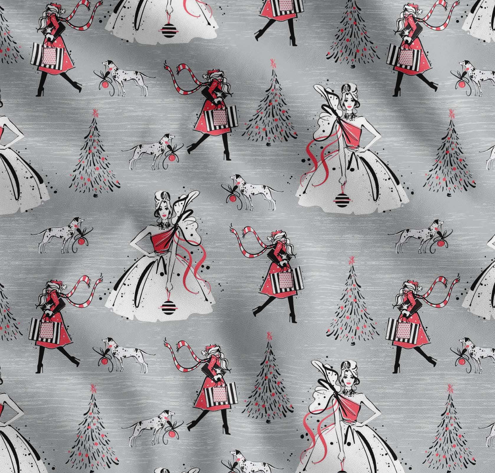 Soimoi Cotton Cambric Fabric Dog,Women & Tree Christmas Print Fabric by the Yard 42 Inch Wide