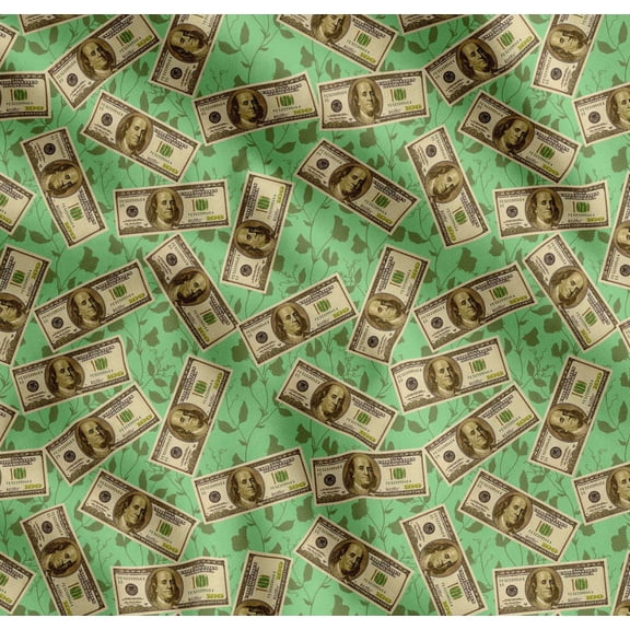 Soimoi Cotton Cambric Fabric Dollar Currency Note & Leaves Print Sewing Fabric Yard 42 Inch Wide