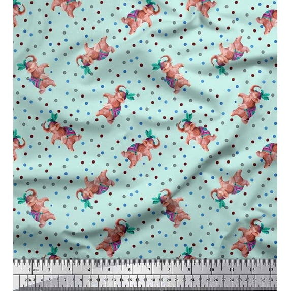 Soimoi Cotton Cambric Fabric Dot & Elephant Nursery Themes Decor Fabric Printed Yard 42 Inch Wide
