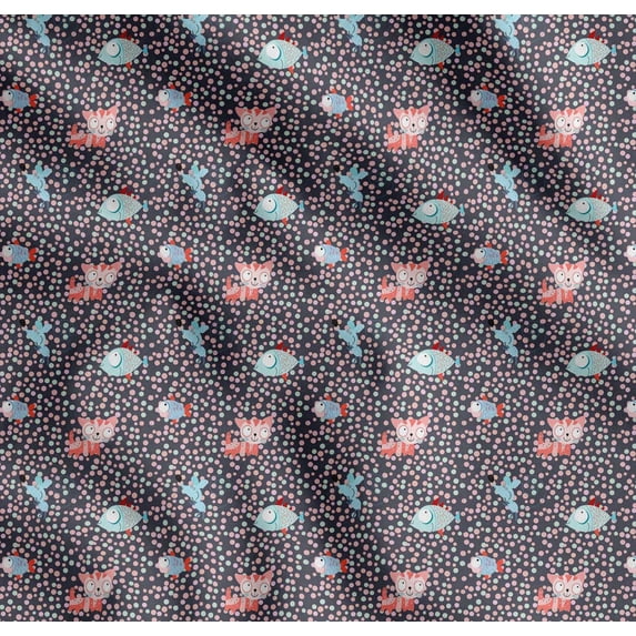 Soimoi Cotton Cambric Fabric Dot,Fish & Cat Kids Print Sewing Fabric Yard 42 Inch Wide