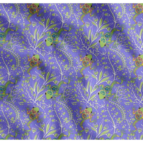 Soimoi Cotton Cambric Fabric Dot,Leaves & Lizard Reptile Printed Fabric 1 Yard 42 Inch Wide