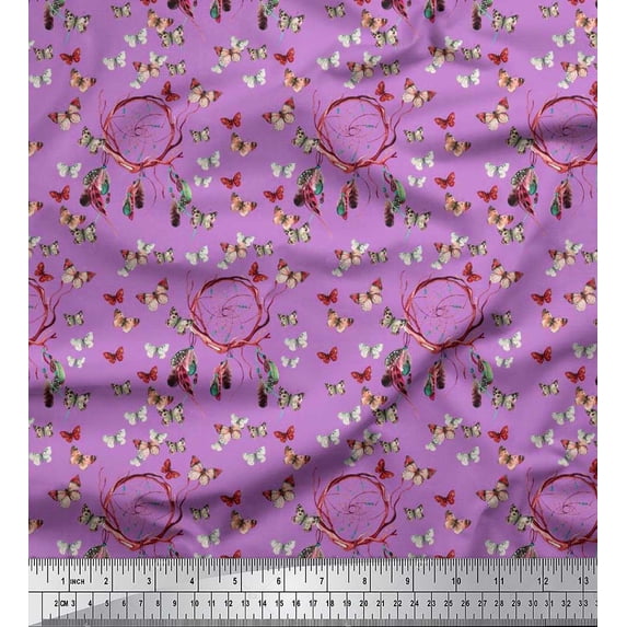 Soimoi Cotton Cambric Fabric Dream Catcher & Butterfly Print Fabric by the Yard 42 Inch Wide