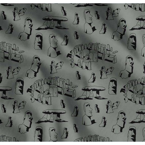Soimoi Cotton Cambric Fabric Easter Island Statue Face Print Sewing Fabric Yard 56 Inch Wide