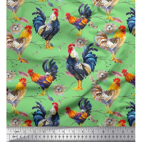Soimoi Cotton Cambric Fabric Eggs,Nest & Hen Bird Decor Fabric Printed Yard 42 Inch Wide