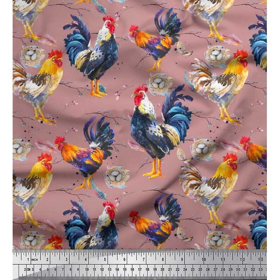 Soimoi Cotton Cambric Fabric Eggs,Nest & Hen Bird Decor Fabric Printed Yard 56 Inch Wide
