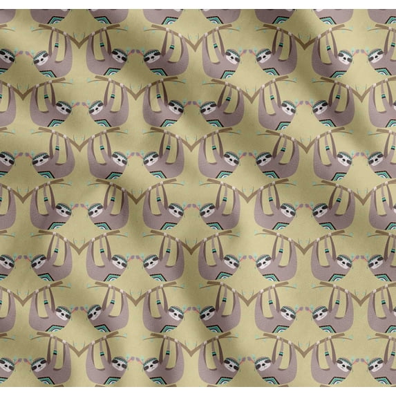Soimoi Cotton Cambric Fabric Feather,Branch & Sloth Cartoon Print Fabric by Yard 56 Inch Wide