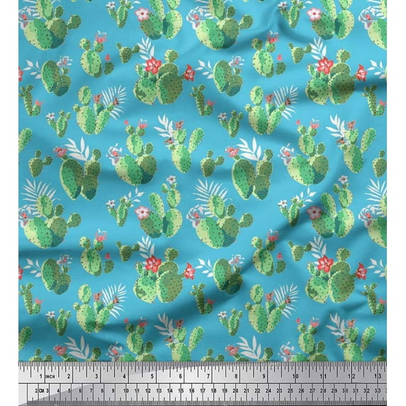 Soimoi Cotton Cambric Fabric Floral & Cactus Tree Print Fabric by Yard 56 Inch Wide