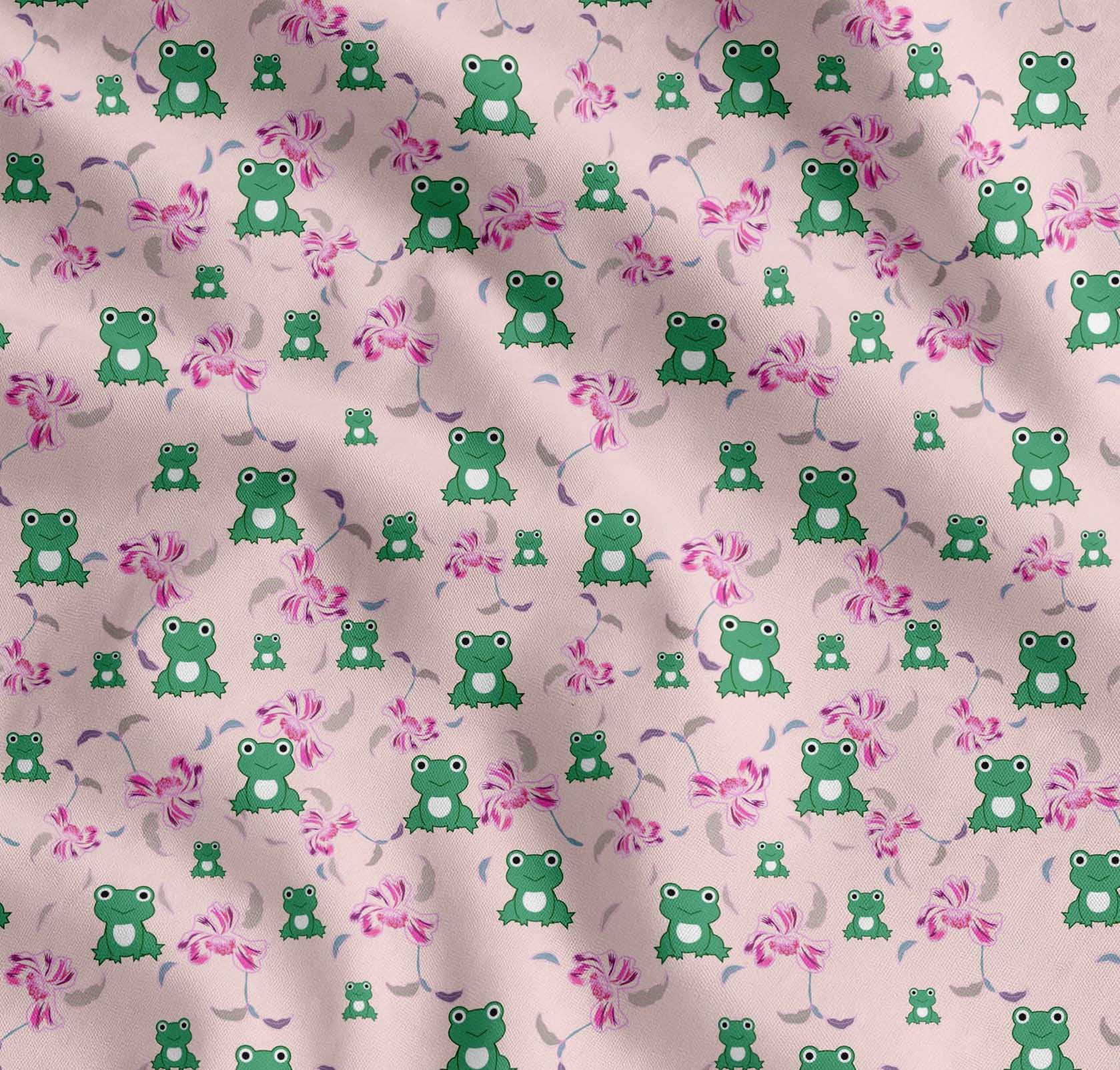 Soimoi Cotton Cambric Fabric Floral & Frog Cartoon Printed Fabric 1 ...