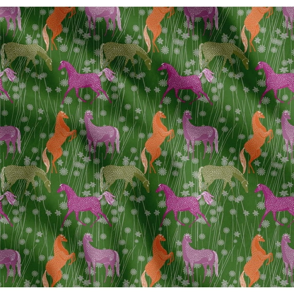 Soimoi Cotton Cambric Fabric Floral & Horse Animal Print Fabric by Yard 56 Inch Wide