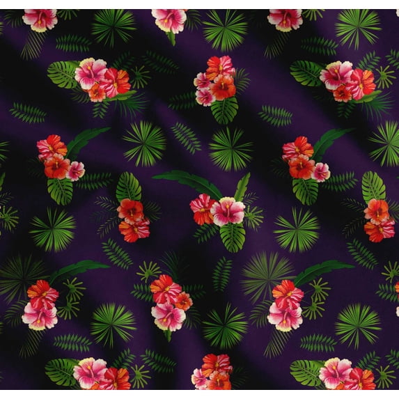 Soimoi Cotton Cambric Fabric Floral & Leaves Tropical Decor Fabric Printed Yard 42 Inch Wide