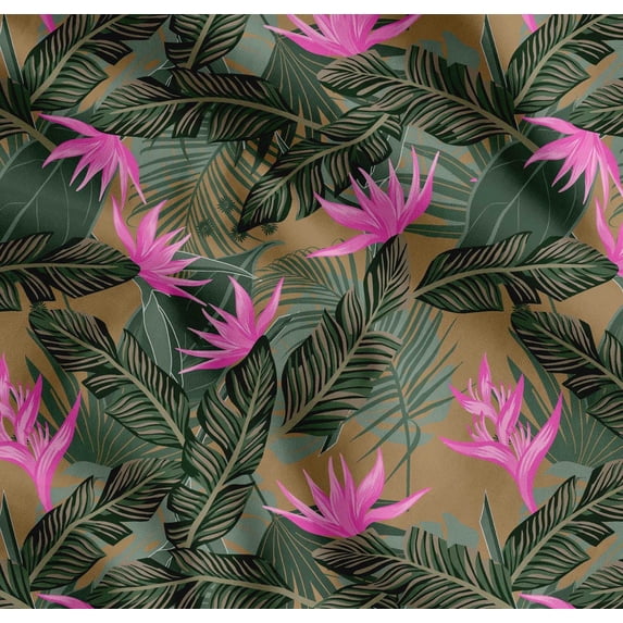 Soimoi Cotton Cambric Fabric Floral & Leaves Tropical Print Fabric by the Yard 42 Inch Wide