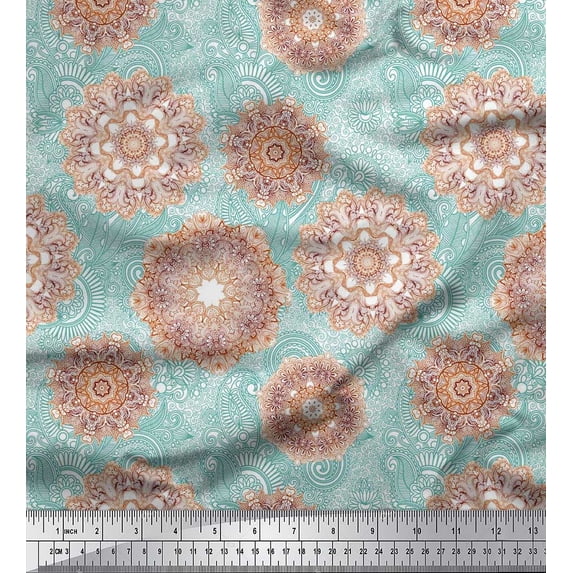 Soimoi Cotton Cambric Fabric Floral Mandala Artistic Printed Craft Fabric by The Yard 42 Inch Wide