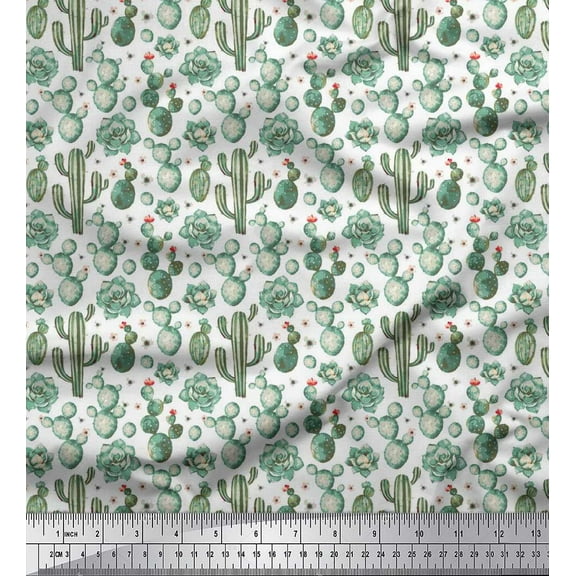 Soimoi Cotton Cambric Fabric Floral,Succulents & Cactus Tree Printed Fabric 1 Yard 42 Inch Wide