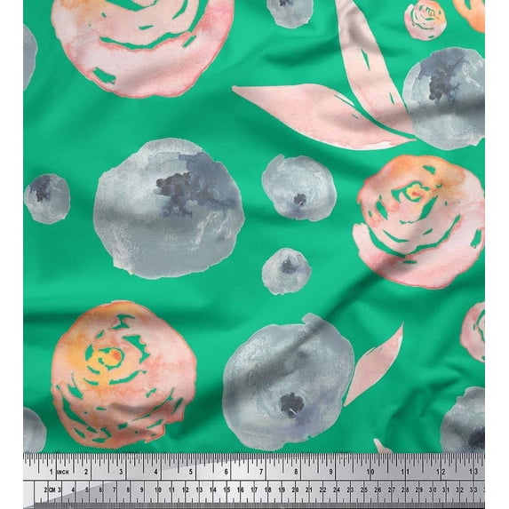 Soimoi Cotton Cambric Fabric Flower & Leaves Watercolor Fabric Prints By Yard 42 Inch Wide