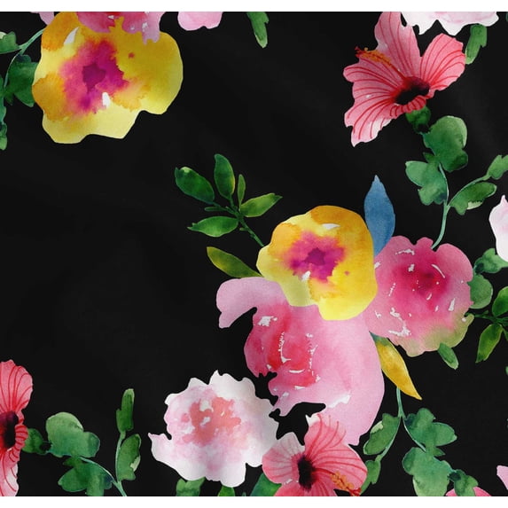 Soimoi Cotton Cambric Fabric Flower & Leaves Watercolor Print Sewing Fabric Yard 42 Inch Wide