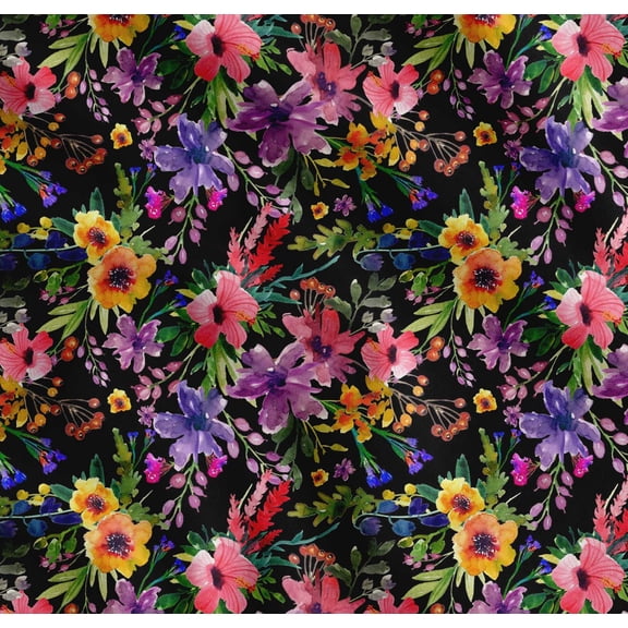 Soimoi Cotton Cambric Fabric Flower & Leaves Watercolor Printed Fabric 1 Yard 42 Inch Wide