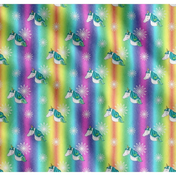 Soimoi Cotton Cambric Fabric Flower & Unicorn Face Printed Craft Fabric by The Yard 56 Inch Wide