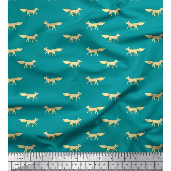Soimoi Cotton Cambric Fabric Fox Animal Printed Fabric 1 Yard 56 Inch Wide