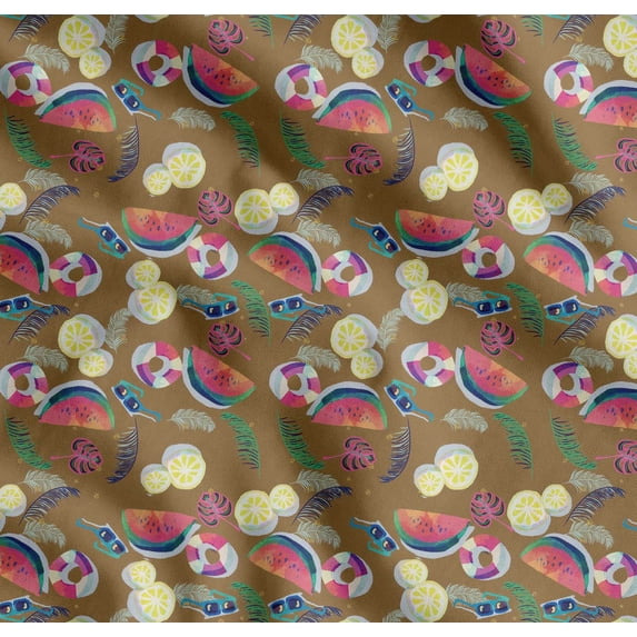 Soimoi Cotton Cambric Fabric Fruits,Swim Ring & Goggles Summer Designs Print Fabric by Yard 56 Inch Wide
