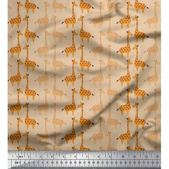Soimoi Cotton Cambric Fabric Giraffe Kids Print Fabric by The Yard 42 Inch Wide