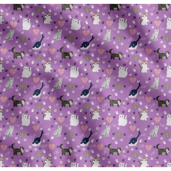Soimoi Cotton Cambric Fabric Heart,Footprint & Cat Animal Printed Craft Fabric by The Yard 42 Inch Wide