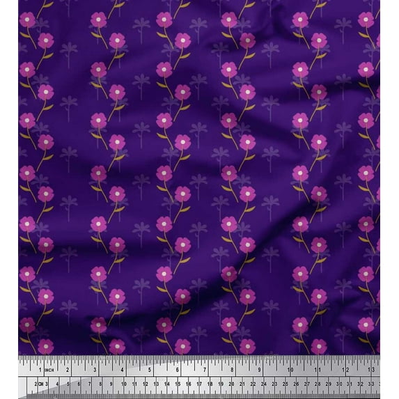 Soimoi Cotton Cambric Fabric Leaves & Aubrieta Floral Print Fabric by Yard 42 Inch Wide