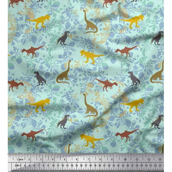 Soimoi Cotton Cambric Fabric Leaves & Dinosaur Jungle Print Fabric by The Yard 42 Inch Wide