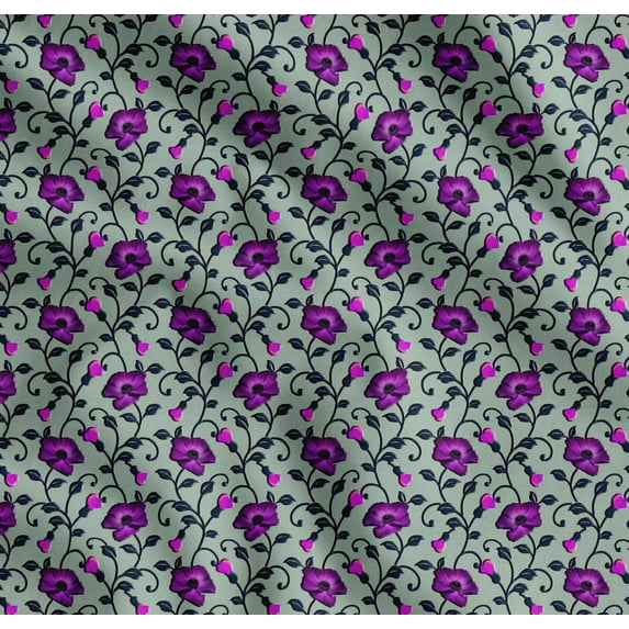 Soimoi Cotton Cambric Fabric Leaves & Floral Artistic Print Sewing Fabric Yard 56 Inch Wide