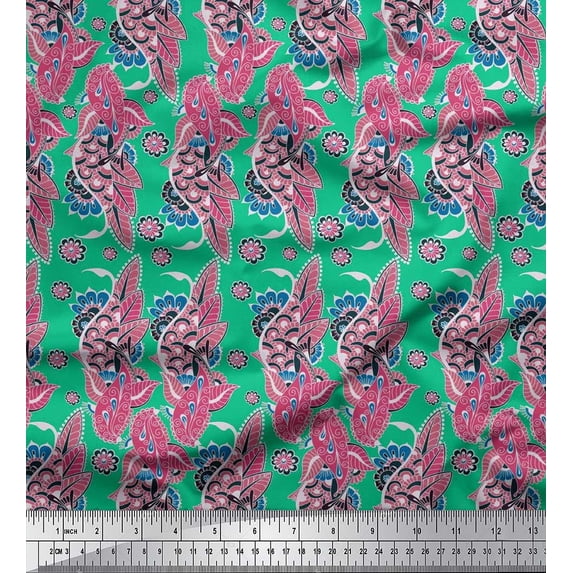 Soimoi Cotton Cambric Fabric Leaves & Floral Artistic Printed Craft Fabric by The Yard 56 Inch Wide