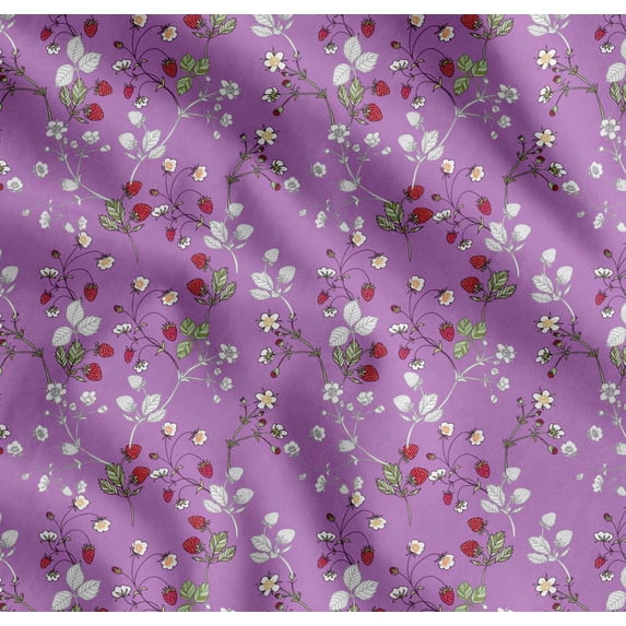 Soimoi Cotton Cambric Fabric Leaves,Floral & Berries Fruits Print Fabric by The Yard 42 Inch Wide