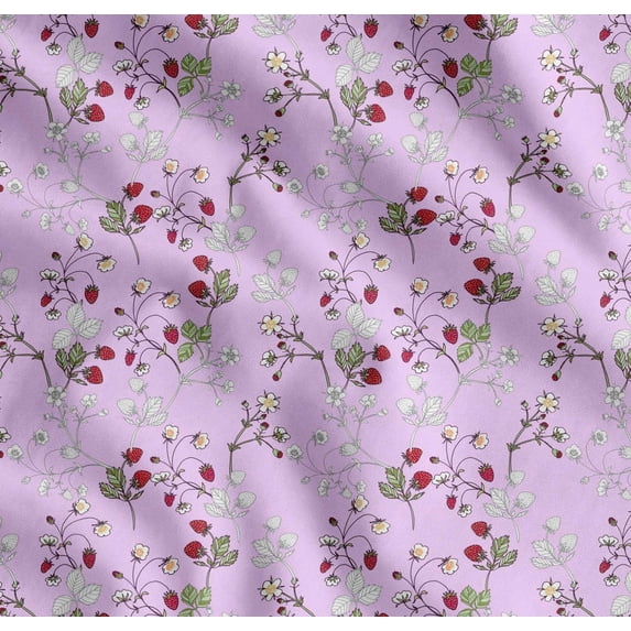 Soimoi Cotton Cambric Fabric Leaves,Floral & Berries Fruits Printed Fabric 1 Yard 56 Inch Wide