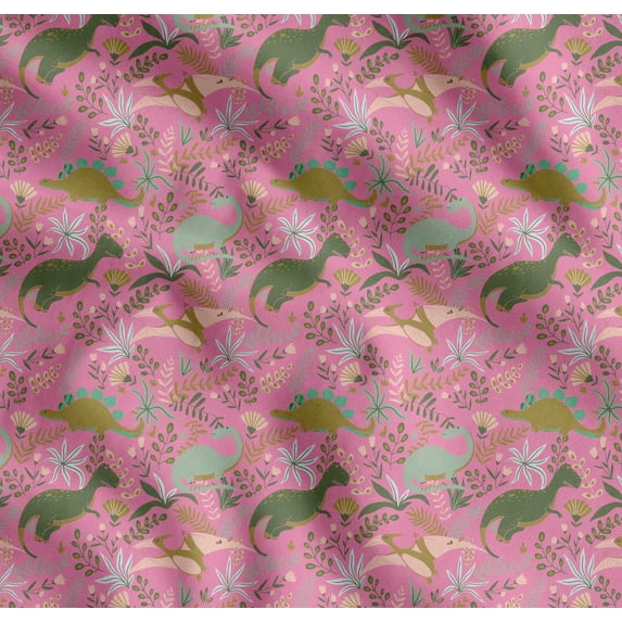Soimoi Cotton Cambric Fabric Leaves,Floral & Dinosaur Jungle Printed Fabric 1 Yard 42 Inch Wide