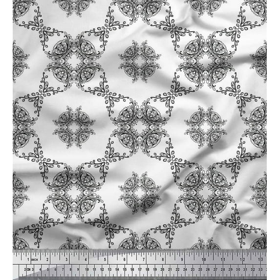 Soimoi Cotton Cambric Fabric Leaves & Floral Geometric Print Fabric by The Yard 56 Inch Wide